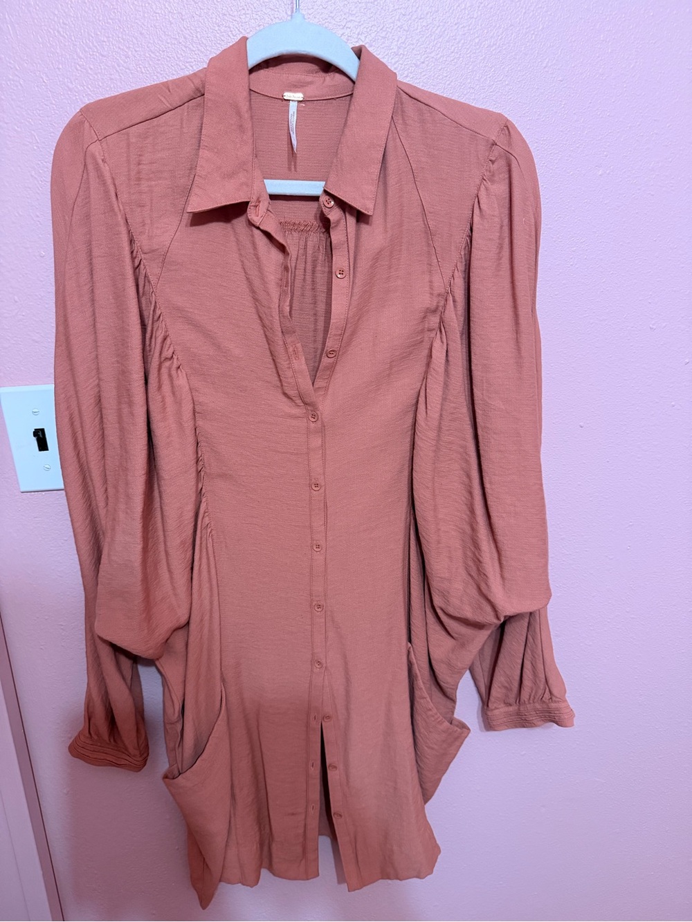 Free People Terracotta Button-Front Tunic Dress